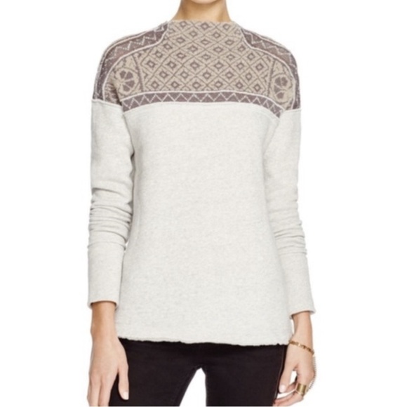 Free People Snow Bunny Fair Isle Sweater. Gray & Taupe. Size XS - Picture 1 of 11